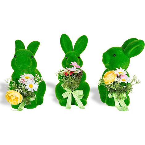 3er Set Deko Hasen Frühling Muttertag Geschenk mit Blumen, Grün, für Innen & Garten