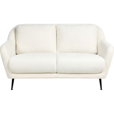 Sofá 2 plazas tapizado de chenilla patas de hierro negras con reposabrazos asiento grueso estilo moderno sala de estar blanco Eiby