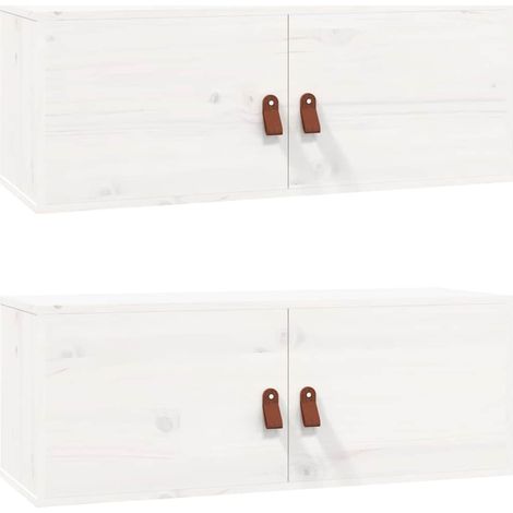 Lot de 2 Armoires Murales Suspendues Meubles de Rangement Bois de Pin Massif Blanc (1/5)