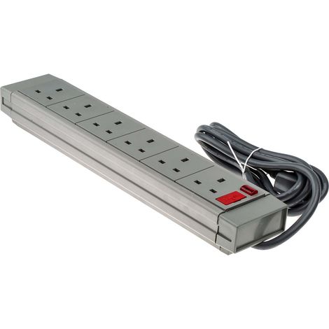 Rs Pro – Rallonge électrique 2m 6 prises Type G – 230V c.a. 13A – Protection parafoudre – Indicateur de puissance intégré (1/3)