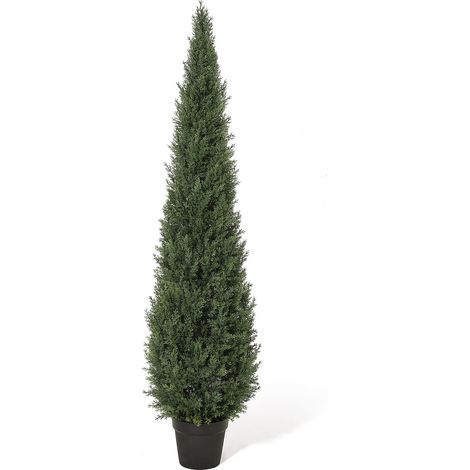 Cyprès artificiel 150 cm réaliste toujours vert UV résistant intérieur extérieur avec pot sans entretien pour jardin terrasse 1 pièce