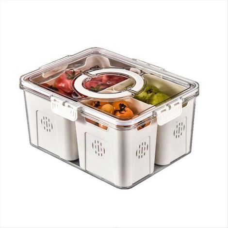 1 Boîte de conservation, 3 compartiments, plastique transparent, anneau silicone, réfrigérateur cuisine pique-nique (1/5)