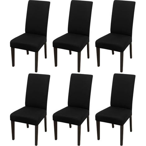 BelleRise - Lot de 6 housses de chaise en soie de lait, très élastiques, résistantes à l'eau, amovibles et lavables, noir (1/5)