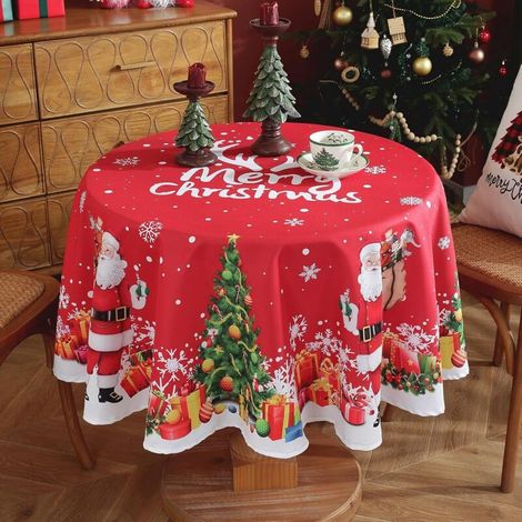 Nappe de Noël ronde 60 pouces en polyester - Nappe Père Noël avec motif flocon de neige pour fêtes, cuisine et patio - Lavable en machine (1/4)