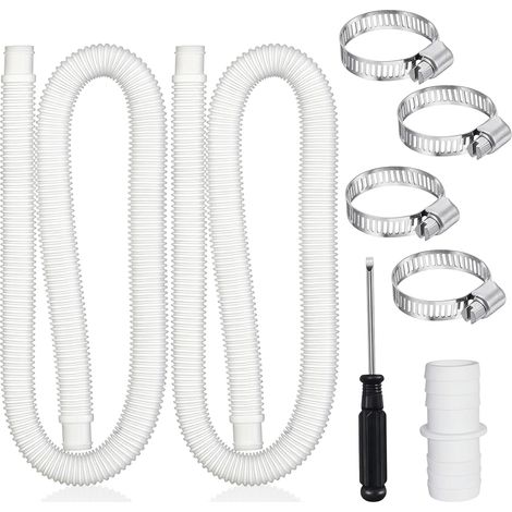 Swimming Pool Hose 32 mm, 2 Pieces 150 cm Pool Hose Replacement Hose, Filter Pump Hose with 4 Metal Clips and Fitting, Pool Filter Hose, Vacuum Hose (White) (1/5)