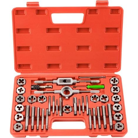 Coffret Tarauds et Filières Métrique 40 Pièces M3-M12 en Acier Kit Tarauds à Goujure Filières de Filetage Extracteurs de Vis (1/5)