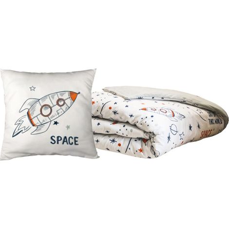 Parure de Lit Imprimé Floral Housse de Couette 140x200cm + 1 Taie d'Oreiller 63x63cm coton motif Fusée - COMETE