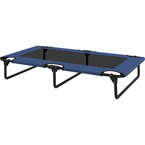 Lit surélevé pour chiens pliable rafraîchissant, lit de camp pour animaux en maille respirante 107x61x20cm bleu foncé