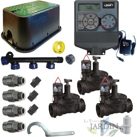 Kit Riego Automatico 3 zonas 24V Orbit para Tuberia 32mm Incluye Programador, Electrovalvulas y Accesorios (1/3)