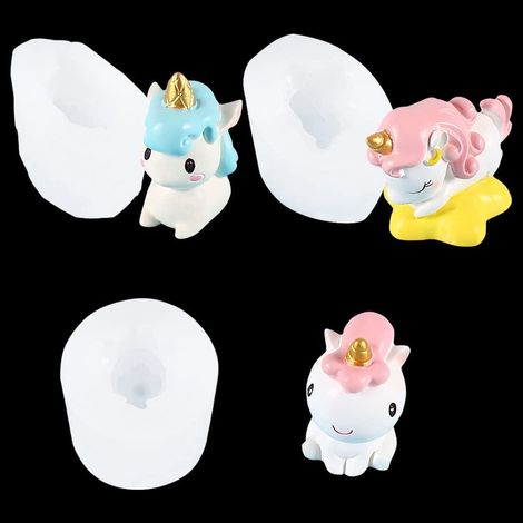 Moule licorne en résine époxy silicone 3 pièces, moule de moulage animal 3D, moules en résine époxy pour bougies, moules en résine pour savon pour loisirs créatifs et décoration (forme de licorne)