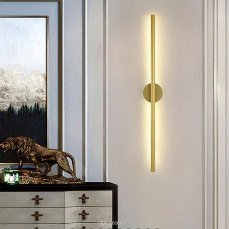Lange LED-Wandleuchte, moderne, schlichte Aluminium-Nachttischleuchte für den Innenbereich, lineare Hintergrundleuchte mit Kerzenhalter, für Schlafzimmer und Wohnzimmer, Gold, 60 cm [Energieklasse A++ (1/4)