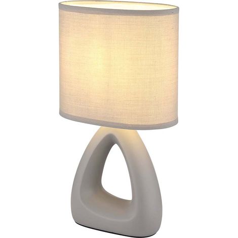 LED Tischleuchte Keramik Tischlampe Nachttischleuchte Textilschirm grau, 5W 470 lm warmweiß, LxBxH 17x10x30 cm