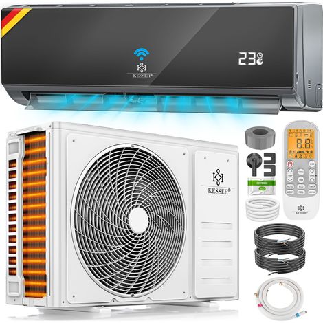KESSER® Klimaanlage SET Split, Klimagerät mit WiFi/App, Kühlen A++/ Heizen A+, Kältemittel R32, LCD-Display, Fernbedienung & Timerfunktion, Split 12000 BTU/h, Anthrazit / 3400 Watt