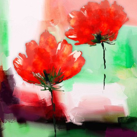 Tableau deco abstrait coquelicot - 50x50 cm (1/5)