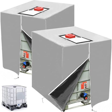IBC-Wassertankabdeckung (1000 l), 2-teiliges Set, wasserdicht mit Reißverschluss, winddicht, UV-beständig, 210D, abriebfest, 120 x 100 x 116 cm, Silber (1/5)