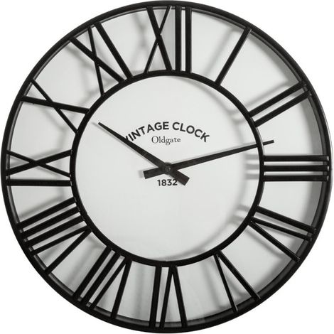 Atmosphera – Pendule murale vintage silencieuse 35cm – Mécanisme sans tic tac – Design élégant en polystyrène et verre – Couleur noire (1/2)