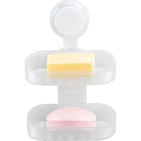 Porte-Savon Double Couche Clair Sans Percage Plastique Amovible Drainage Support Savon & Éponge Salle de Bain (1/5)