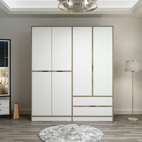 Armoire penderie moderne - 6 portes blanches L.185 cm BYRON (1/5)