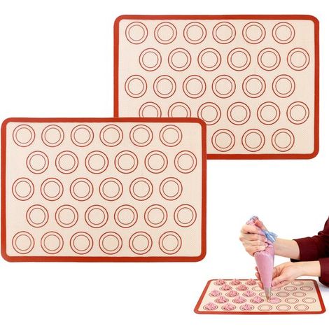 2 piezas - 42x29,5x0,07 cm - 30 círculos dobles - Tapete de silicona para hornear - Sustituto del papel de horno - Tapete para masa - Para hacer macarons y pizza (1/5)