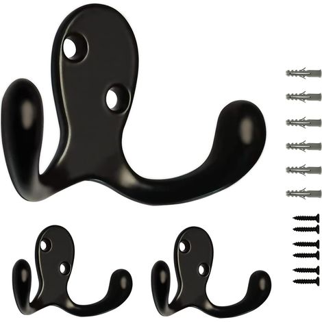 Lot de 3 crochets porte-serviettes noirs à double griffe pour salle de bain, douche murale, antirouille, crochets muraux rétro de 1,37 oz. (1/5)