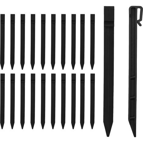 Lot de 20 Piquet d'ancrage, Plastique résistant aux UV, 24,6 cm, Noir, Pour fixation tissu paysager et bordure de jardin (1/5)
