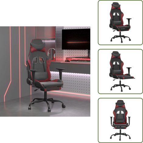 Chaise de jeu de massage repose-pied Noir&Bordeaux Similicuir - Chaise Gaming - Chaise De Bureau Ergonomique - Fauteuil Gamer - Chaise De Jeu Confortable - Chaise De Jeu Avec Massage (1/5)