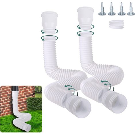 Rallonge Gouttière Flexible, Ronde Kit D'Extension De Tuyau De Pluie pour Descente De 80/100 mm, Tuyau Gouttière Souple, 47-150 cm, Accessoires pour Gouttières (Blanc, 2 Pièces) (1/5)
