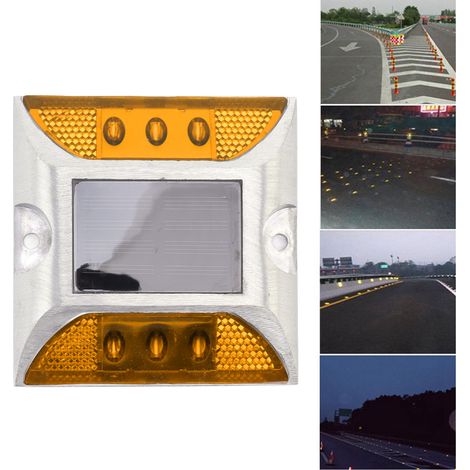 Petit poteau de signalisation solaire carré à 6 feux, poteau en aluminium moulé, poteau réfléchissant double face pour autoroute, feu clignotant jaune (1/5)