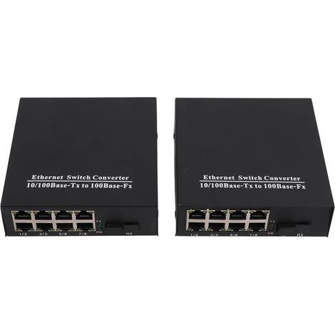 Convertisseur Fibre Optique 100M 1 Optique 8 Électrique, Émetteur-Récepteur Monofibre Grade Opérateur, Alimentation 100-240V Prise UE (1/5)