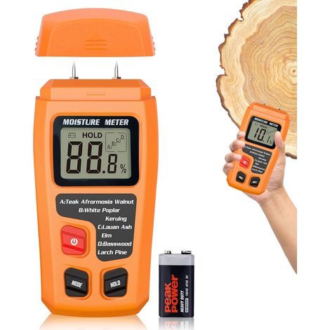 Testeur Humidité Bois, Humidimètre pour Bois de Chauffage avec LCD Rétroéclairé, Humidimètre Bois Cloison, 4 Modes de Mesure, Détecteur de Fuites À Broche pour Murs Caravanes Bûches (1/5)