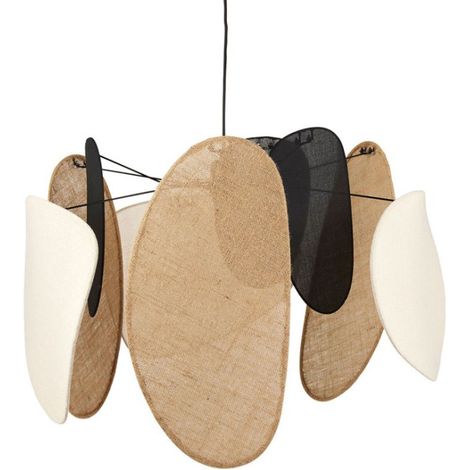 Suspension lin et jute Almeria – Couleurs beige, noir, marron – D. 66 x H. 49 cm – Ampoule E27 max 60W non incluse – Ostaria