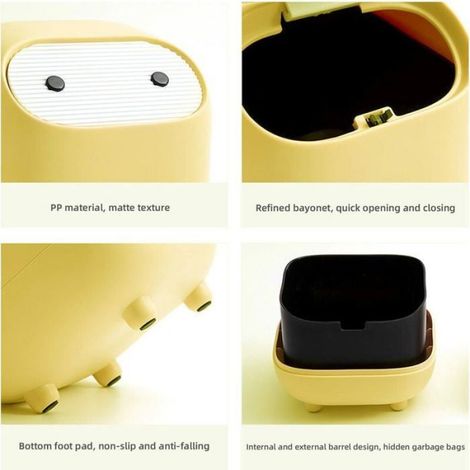Poubelle de bureau avec couvercle - - 17x16,5x16,5 cm - Jaune - Matériau PP - Compacte - Double baril (1/4)