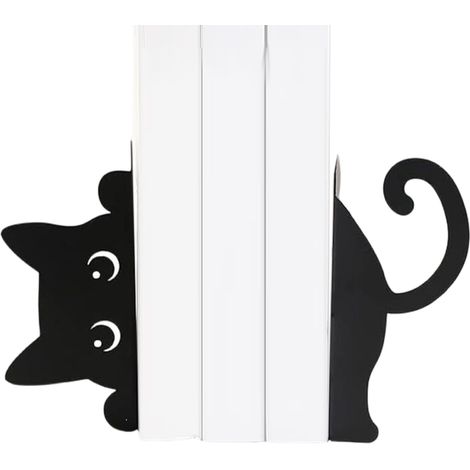 Arrête-Livres pour étagères,Paire de Chats Noirs Métalliques Mignonnes - Support pour Bibliothèque,pour Les Étagères, Le Bureau, l'École, la Maison, la Cuisine, Les Amateurs et Les (1/5)