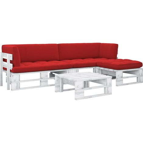 vidaXL Salon de jardin palette 4 pcs et coussins Pin imprégné de blanc (1/5)