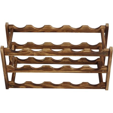 Casier à vin en pin, étagère de rangement pour bouteilles de vin, présentoir, décoration de comptoir, 3 niveaux, capacité de 15 bouteilles (1/5)
