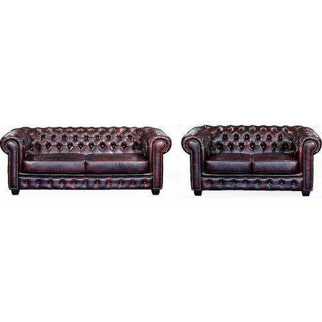 Divano Chesterfield a 3+2 posti 100% cuoio di bufalo Cherry - BRENTON (1/5)