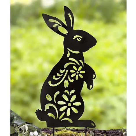 Lot de 2 piquets de jardin en métal pour lapin, statues, silhouette créative de lapin, pelouse