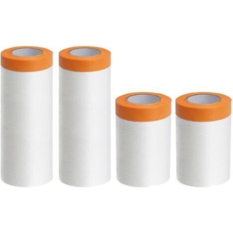 4 Rolls Clear Masking Film with Self Adhesive Cloth Tape for Dust Protection (1/5)