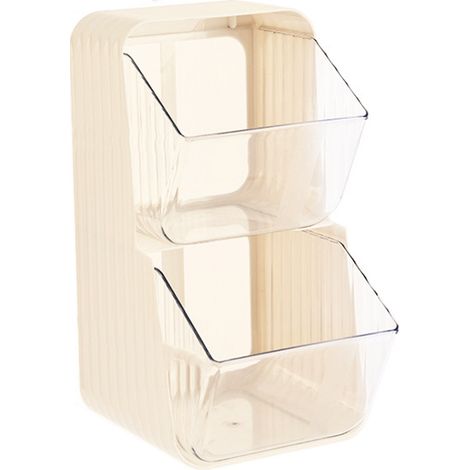 Étagère à sachets de thé double couche 2L à ouverture large, empilable, transparente, à fixer au mur, pour cosmétiques et jouets, couleur crème et blanc. (1/5)