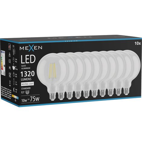 Mexen Vintis 10x Ampoule filament LED E27, G125, 10W, Neutre - 4000K, 1320 lm, clair - L158-E27-1040-00x10 (1/5)