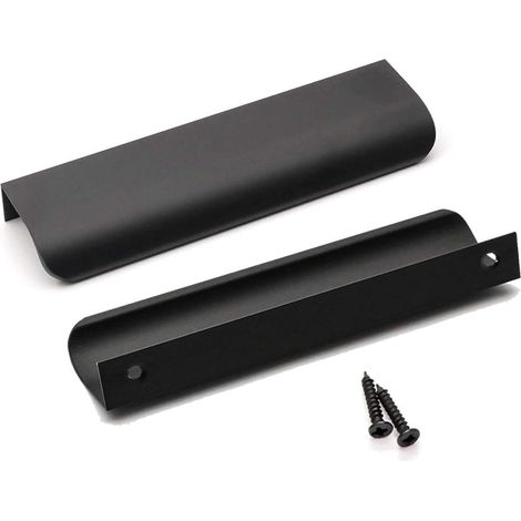 Lot de 2 poignées de placard de cuisine noires en alliage d'aluminium, distance entre les trous : 128 mm, avec vis