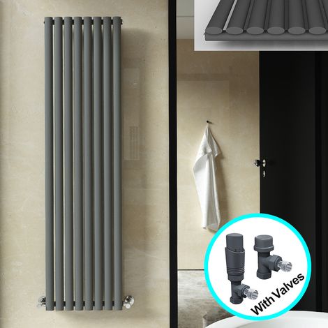 ELEGANT Central Heating Radiator 1800 x 472mm Vertical Anthracite Single Panel Oval Column Rad + Thermostatic Radiator Valves (1/5)
