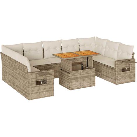 vidaXL Set Divano da Giardino 10 pz con Cuscini Beige in Polyrattan (1/5)