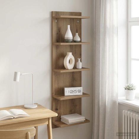 Étagère murale en bois d’ingénierie, rangement intérieur, chêne artisanal, 30 x 15 x 100 cm - PANGIVO (1/5)