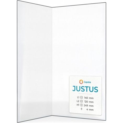 Vitre Justus (140+120)X249 - Verre Pliée pour poêle à bois - (140 + 120) x 249 mm (L1 + L2) x H1 - 4 mm (1/5)