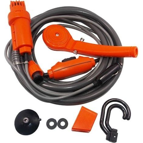 Douche de Camping Portable Douchette Extérieur 12V à l' Allume-Cigare avec Pompe Immergée Pour Voyage Randonnée Voiture-Orange (1/5)