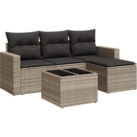 Maison Exclusive - Set Divano da Giardino 5pz con Cuscini Grigio Chiaro Polyrattan (1/5)