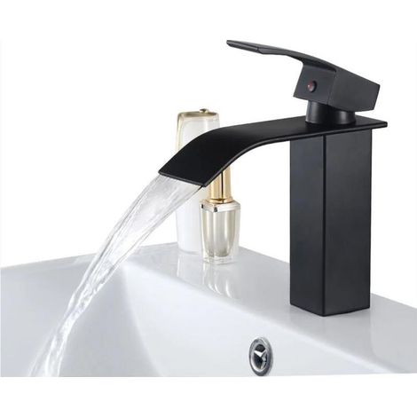 RGE et cascade monobloc avec bec haut mitigeur haut bassin et de lavabo monotrou avec mitigeur eau chaude et froide de salle de bain en cuivre (noir) -18,5 17,2 5 cm (1/4)