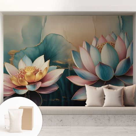 Papier peint intissé mural avec imprimé pour décoration pour salon pour chambre à coucher pour entrée Lotus de l'harmonie 208x146 cm (1/5)