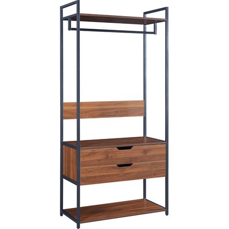 Portant à vêtements portemanteau porte-vêtements penderie dressing ouvert avec 2 tiroirs 180 x 84 x 40 cm MDF marron